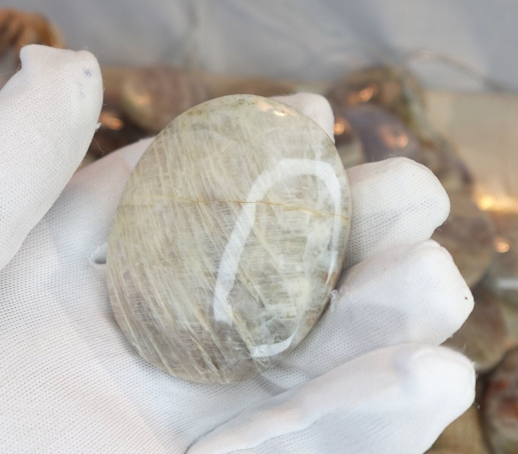 Blue Moonstone Natural Palm Stone Smooth Polished Carved Crystal for Distraction Gift Birthday Home Decor Christmas Pocket Anxiety Xmas