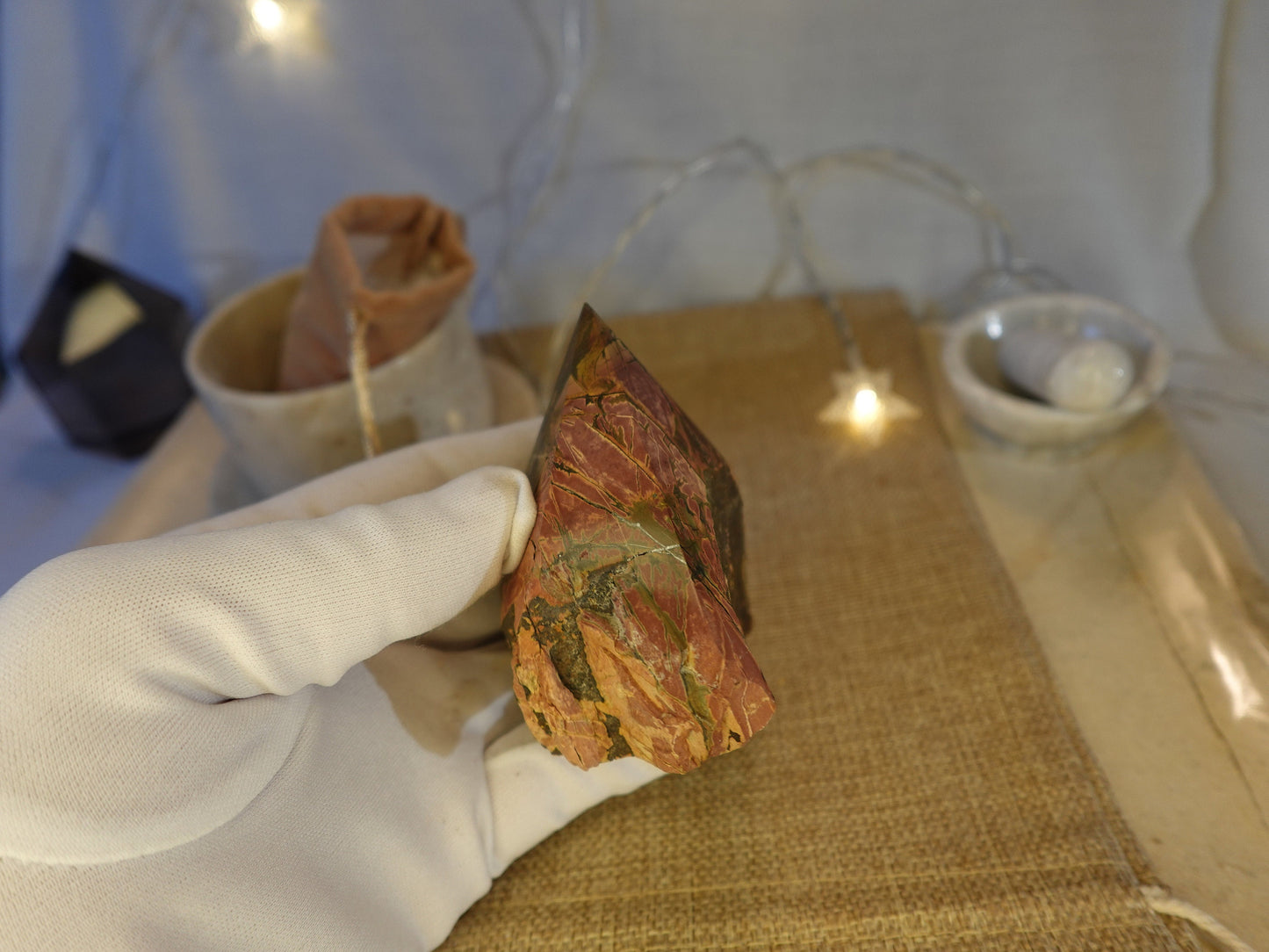 Cherry Creek Jasper Crystal Point: Raw Carved Stone, Meditation Decor