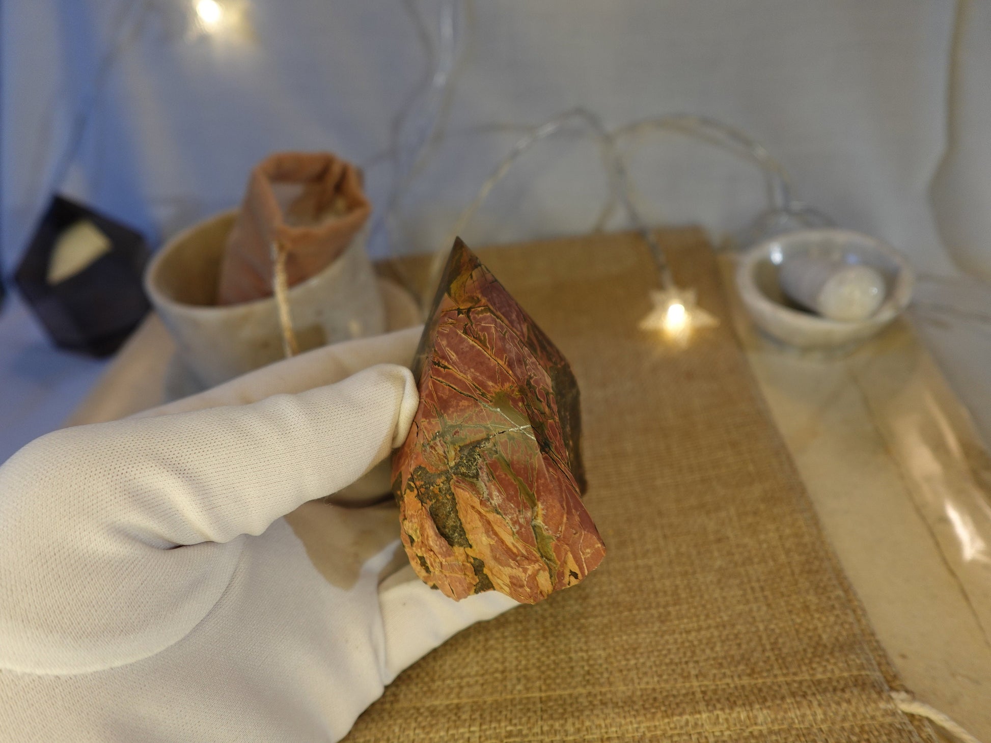 Cherry Creek Jasper Crystal Point: Raw Carved Stone, Meditation Decor