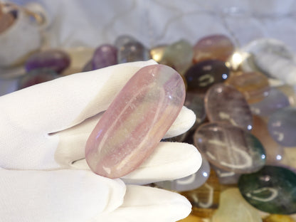 Rainbow Candy Fluorite Palm Stone: Polished Crystal for Anxiety Relief