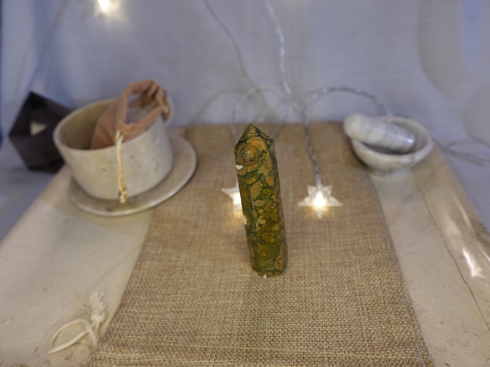 Ocean Sea Jasper Polished Carving Anxiety Crystal Point Raw Stone Meditation Panic Sculpture Faced Decorative Wand Calm Calming Worry Tower