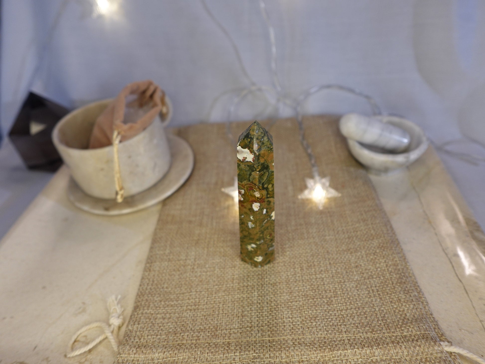 Ocean Sea Jasper Polished Carving Anxiety Crystal Point Raw Stone Meditation Panic Sculpture Faced Decorative Wand Calm Calming Worry Tower