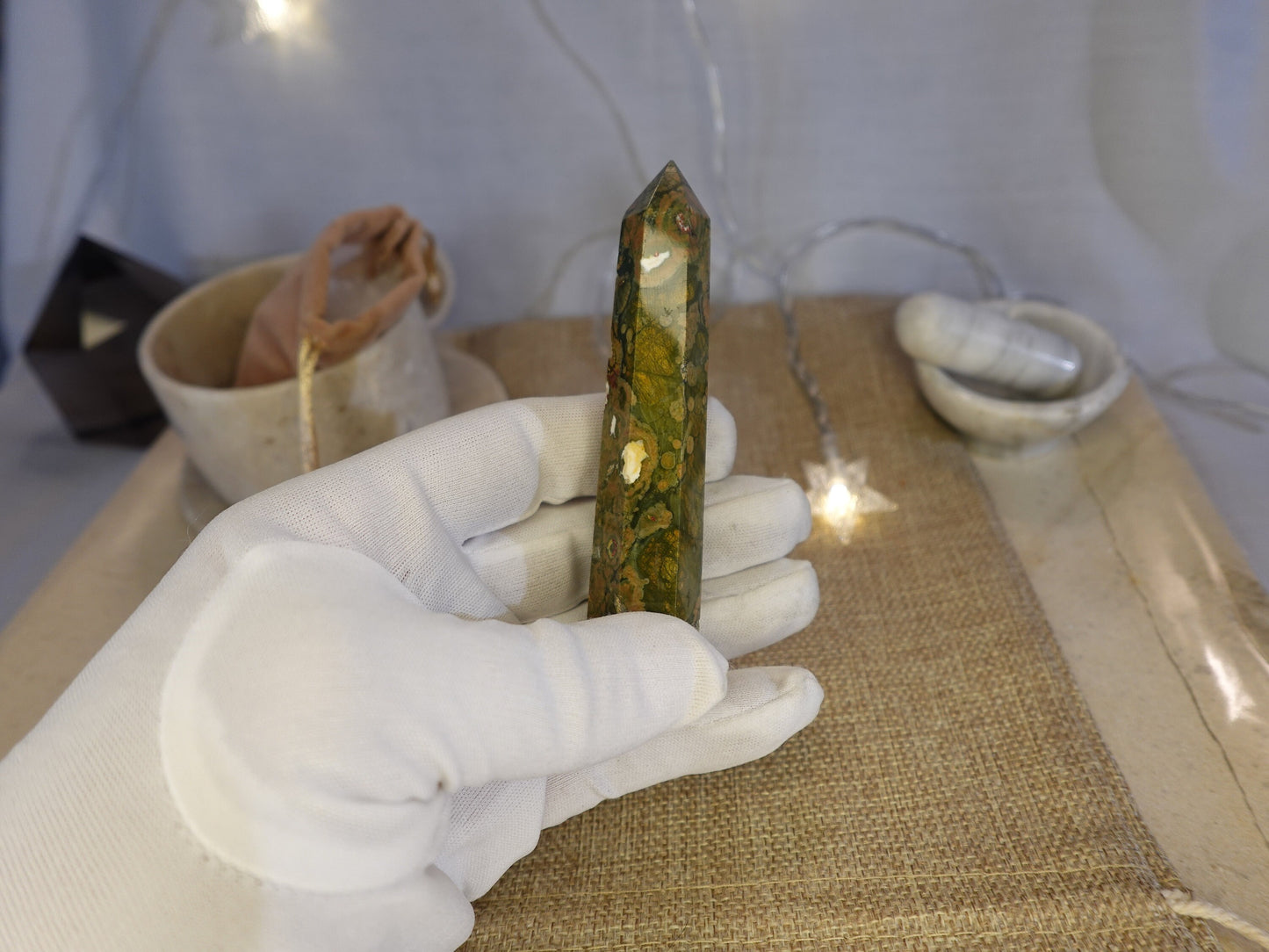 Ocean Sea Jasper Polished Carving Anxiety Crystal Point Raw Stone Meditation Panic Sculpture Faced Decorative Wand Calm Calming Worry Tower