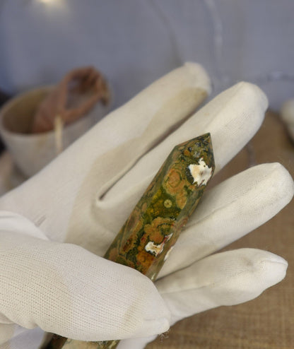 Ocean Sea Jasper Crystal Point: Polished Carving, Meditation Worry Stone