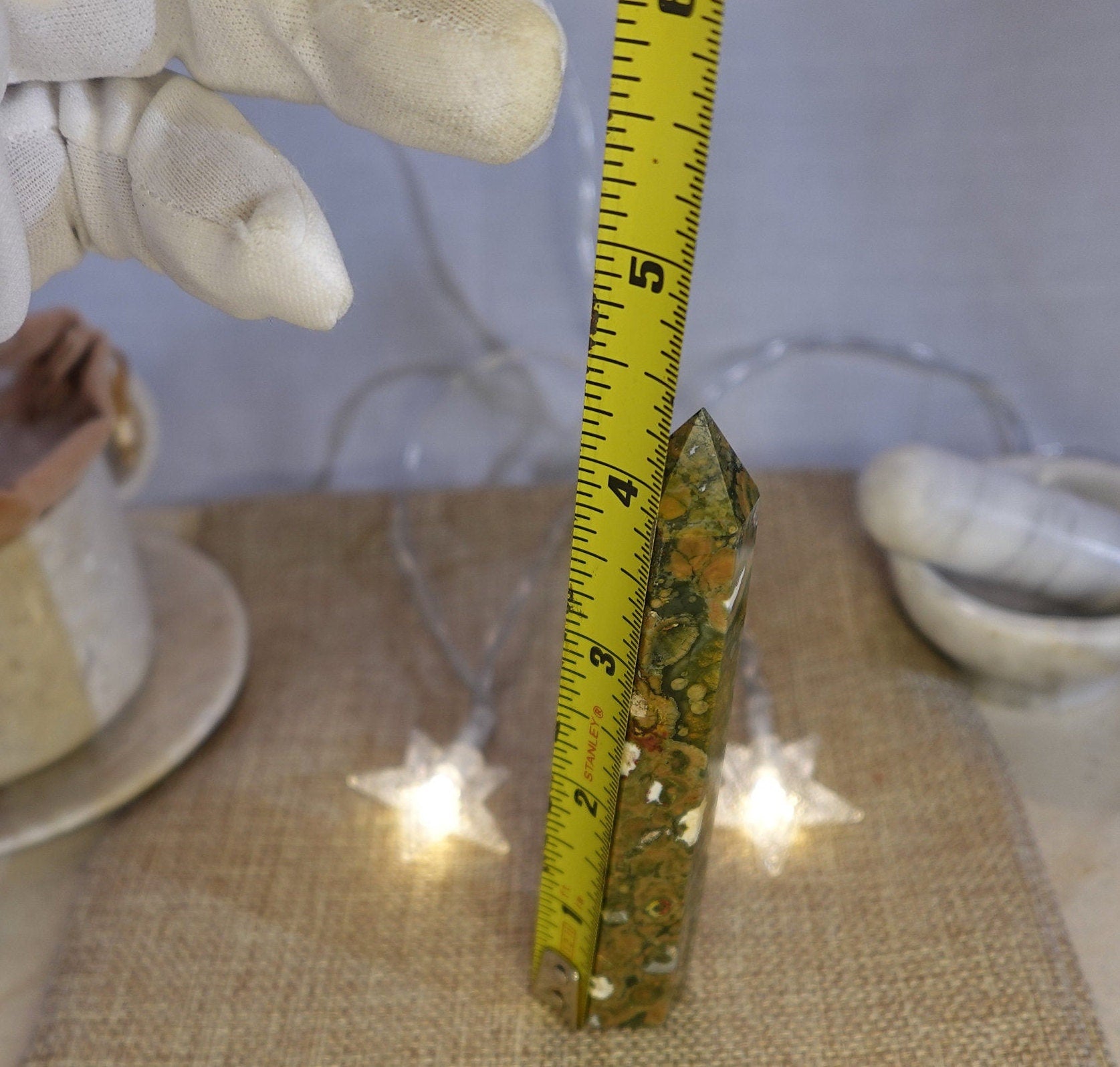 Ocean Sea Jasper Polished Carving Anxiety Crystal Point Raw Stone Meditation Panic Sculpture Faced Decorative Wand Calm Calming Worry Tower