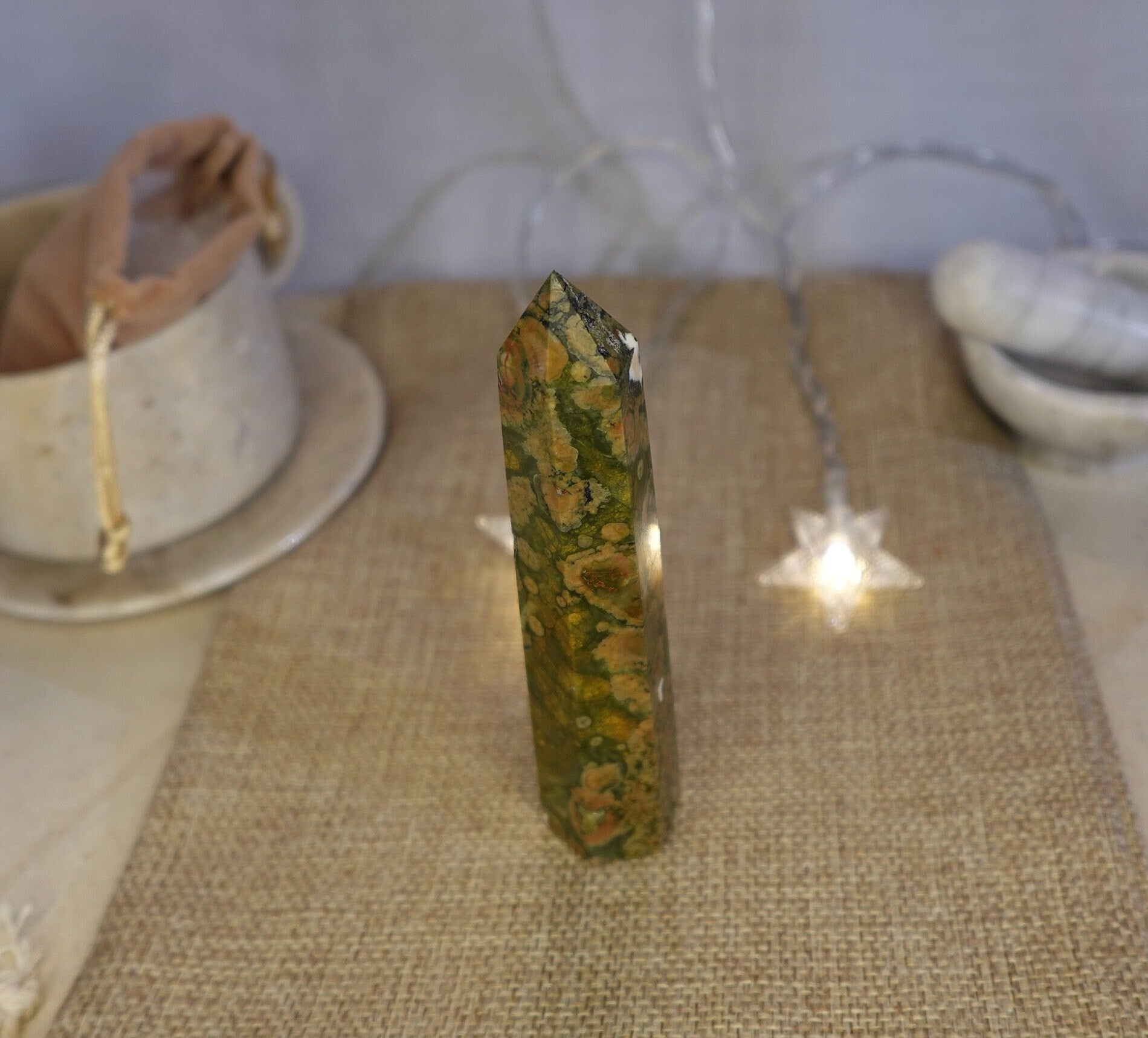 Ocean Sea Jasper Crystal Point: Polished Carving, Meditation Worry Stone