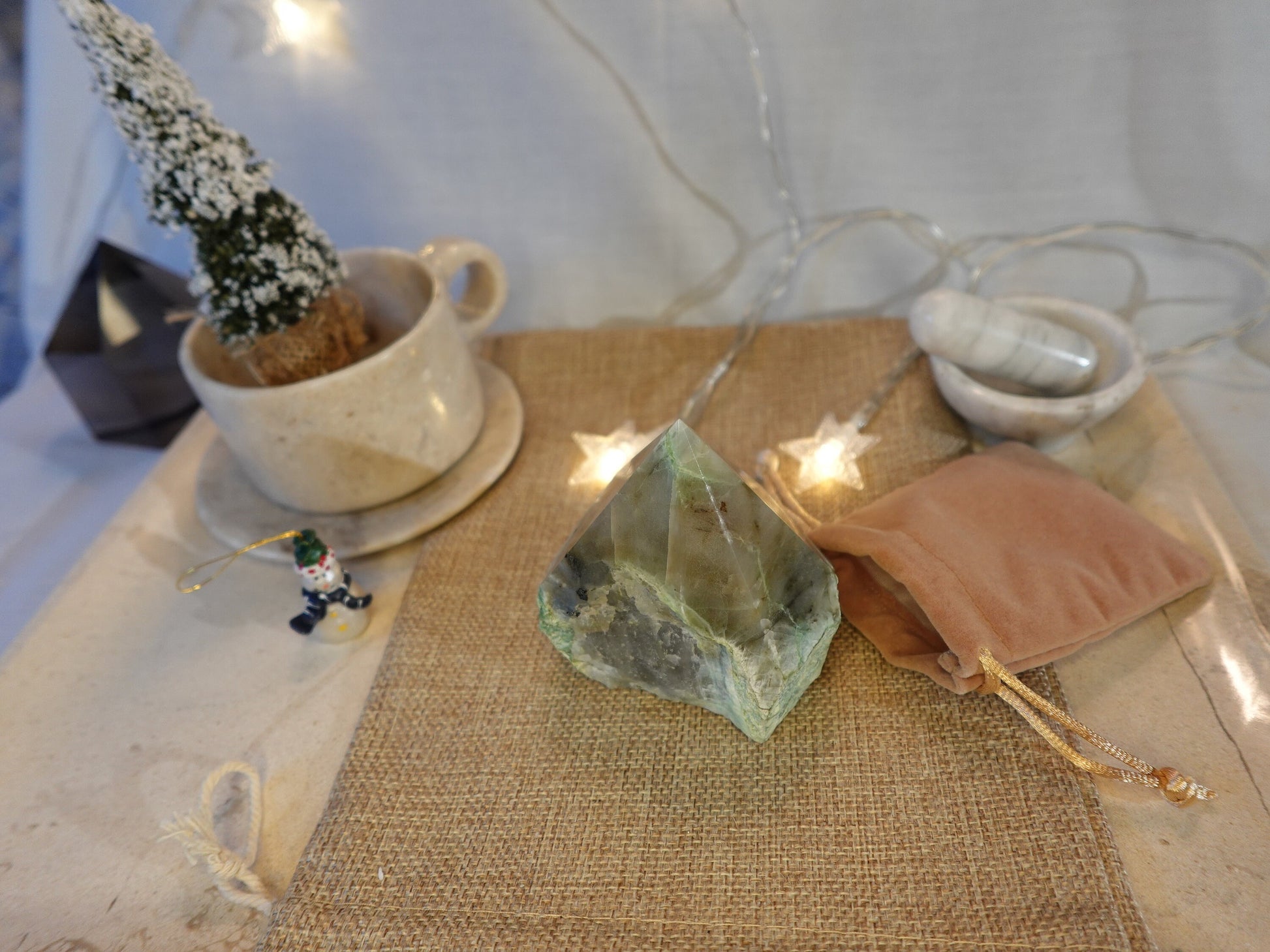 12.3 oz Green Moonstone Carved Anxiety Crystal Polished Raw Stone Meditation Panic Home Decor Garden Christmas Xmas Gift