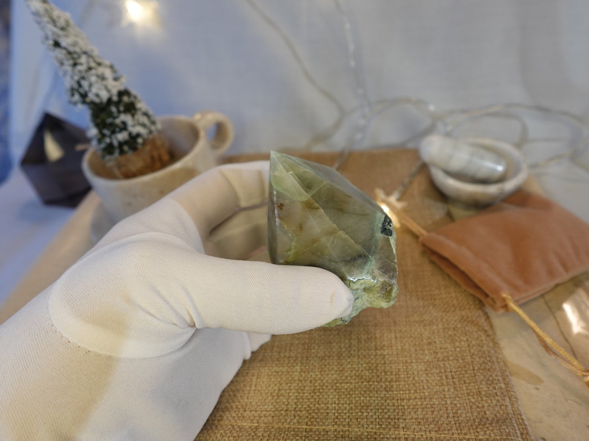 12.3 oz Green Moonstone Carved Anxiety Crystal Polished Raw Stone Meditation Panic Home Decor Garden Christmas Xmas Gift