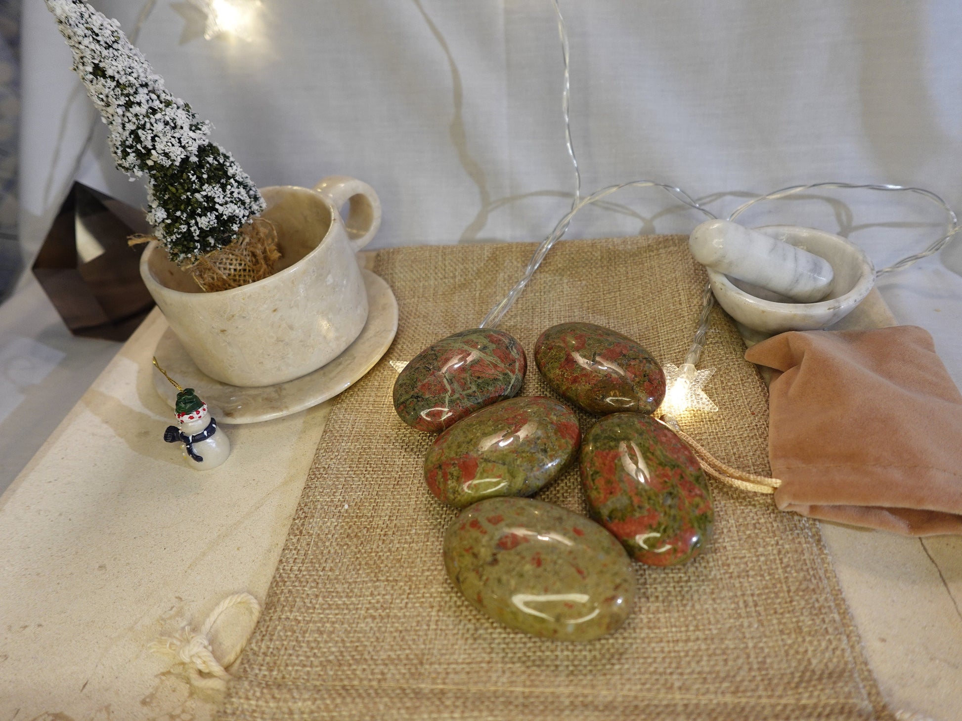 North Carolinian Unakite Stone Smooth Polished Crystal for Distraction Christmas Xmas Gift Home Meditation Birthday Anxiety Worry Birthday
