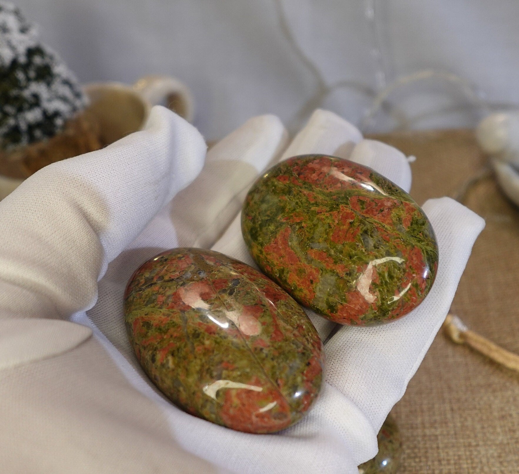 North Carolinian Unakite Stone Smooth Polished Crystal for Distraction Christmas Xmas Gift Home Meditation Birthday Anxiety Worry Birthday