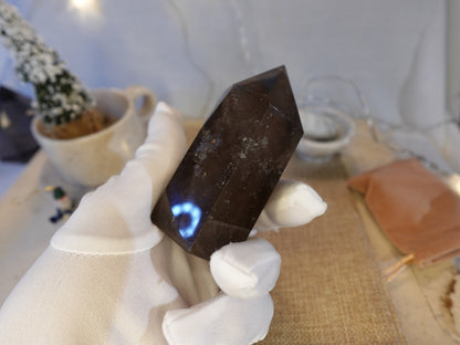 Smoky Quartz Crystal Point Tower: Nepalese Meditation Wand