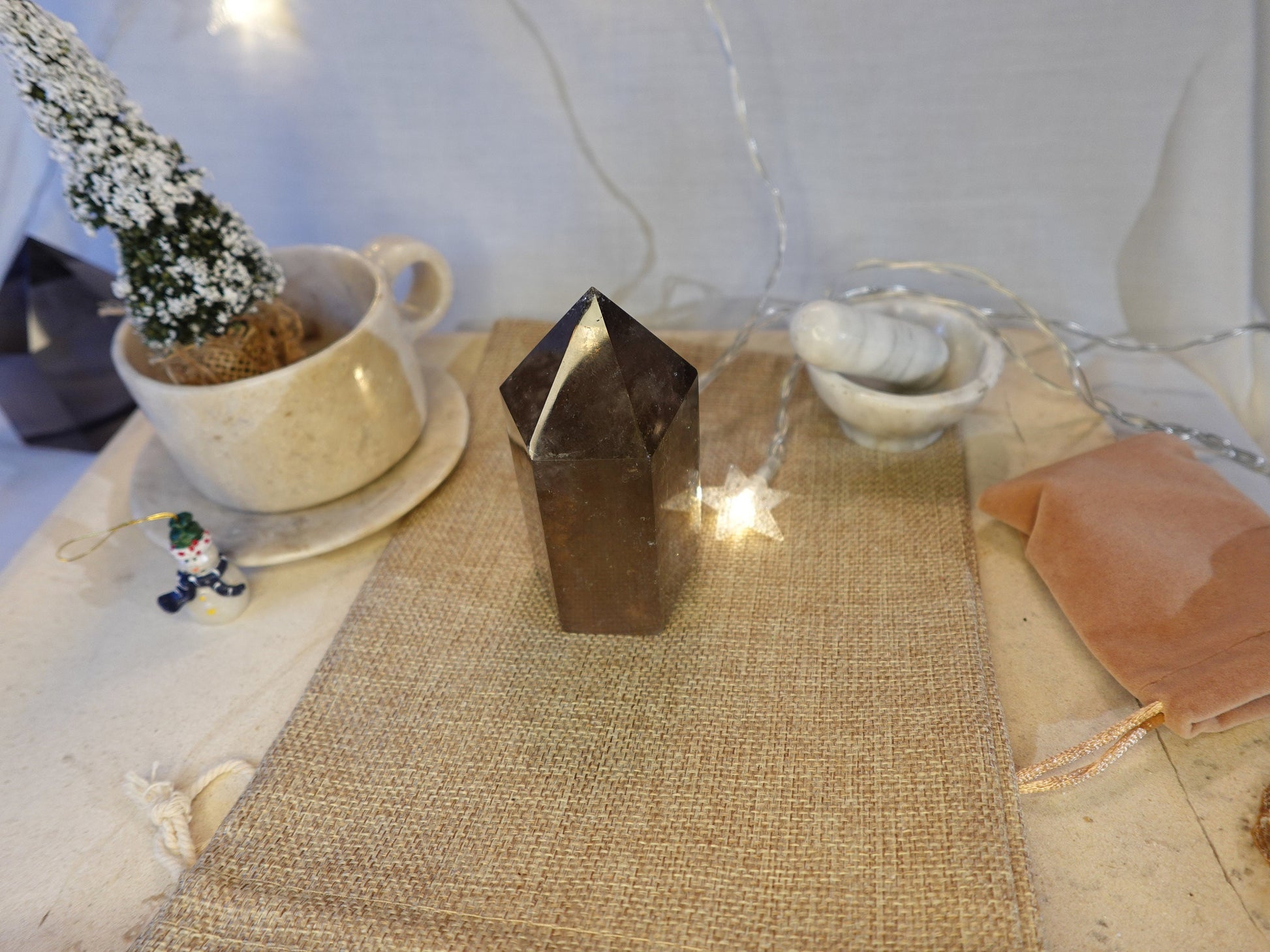 Smoky Quartz Crystal Point Tower: Nepalese Meditation Wand