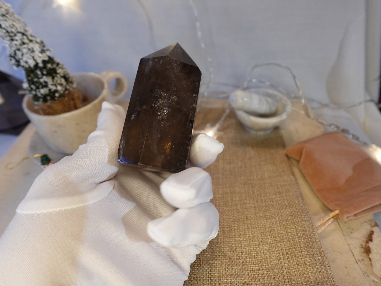 Smoky Quartz Crystal Point Tower: Nepalese Meditation Wand