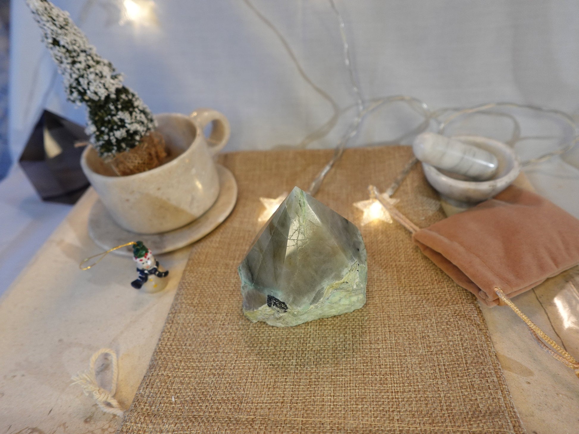 12.3 oz Green Moonstone Carved Anxiety Crystal Polished Raw Stone Meditation Panic Home Decor Garden Christmas Xmas Gift