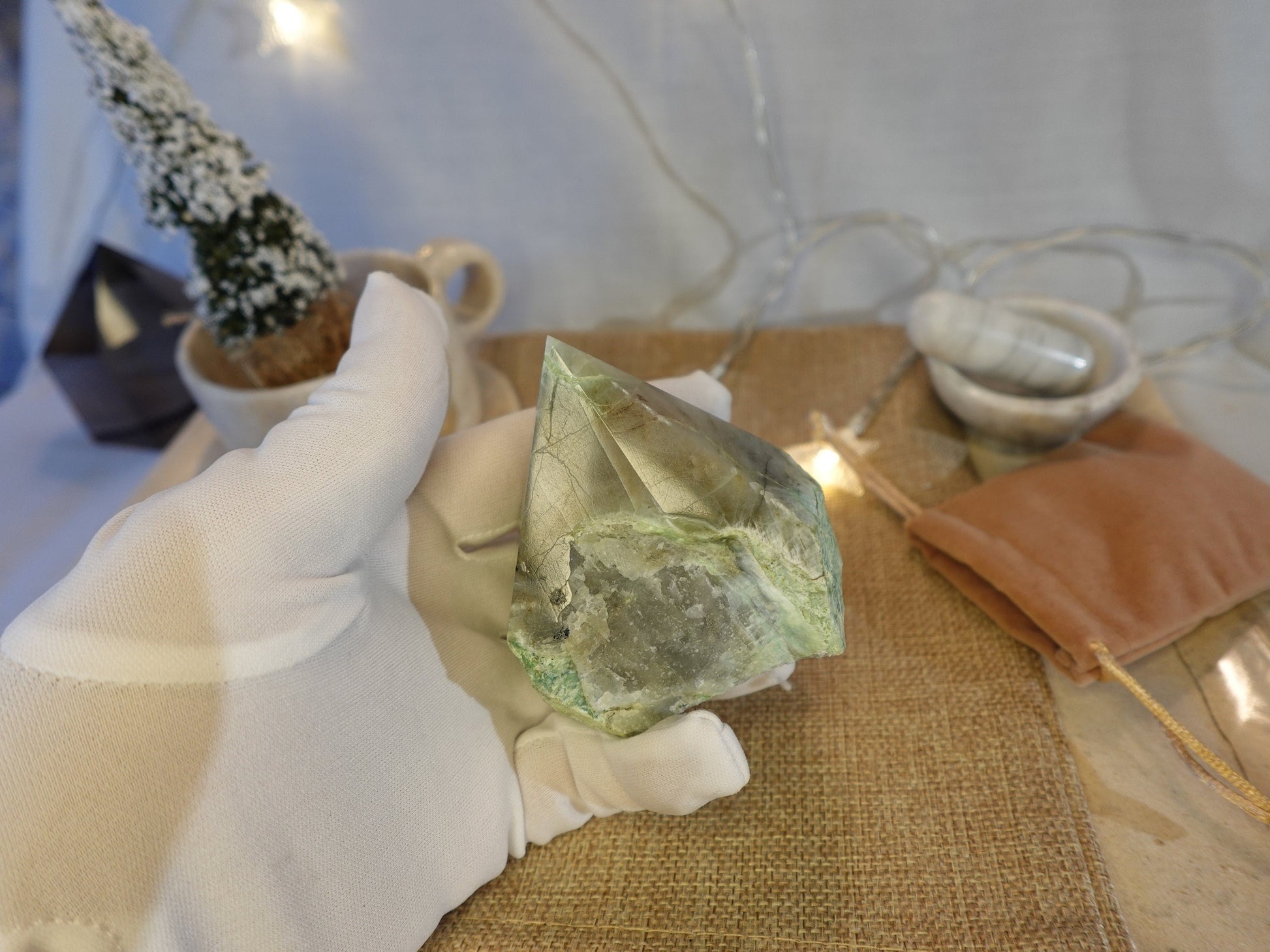 12.3 oz Green Moonstone Carved Anxiety Crystal Polished Raw Stone Meditation Panic Home Decor Garden Christmas Xmas Gift