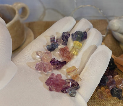 Carved Fluorite Crystal Christmas Ornament: Rainbow Holiday Tree Decor