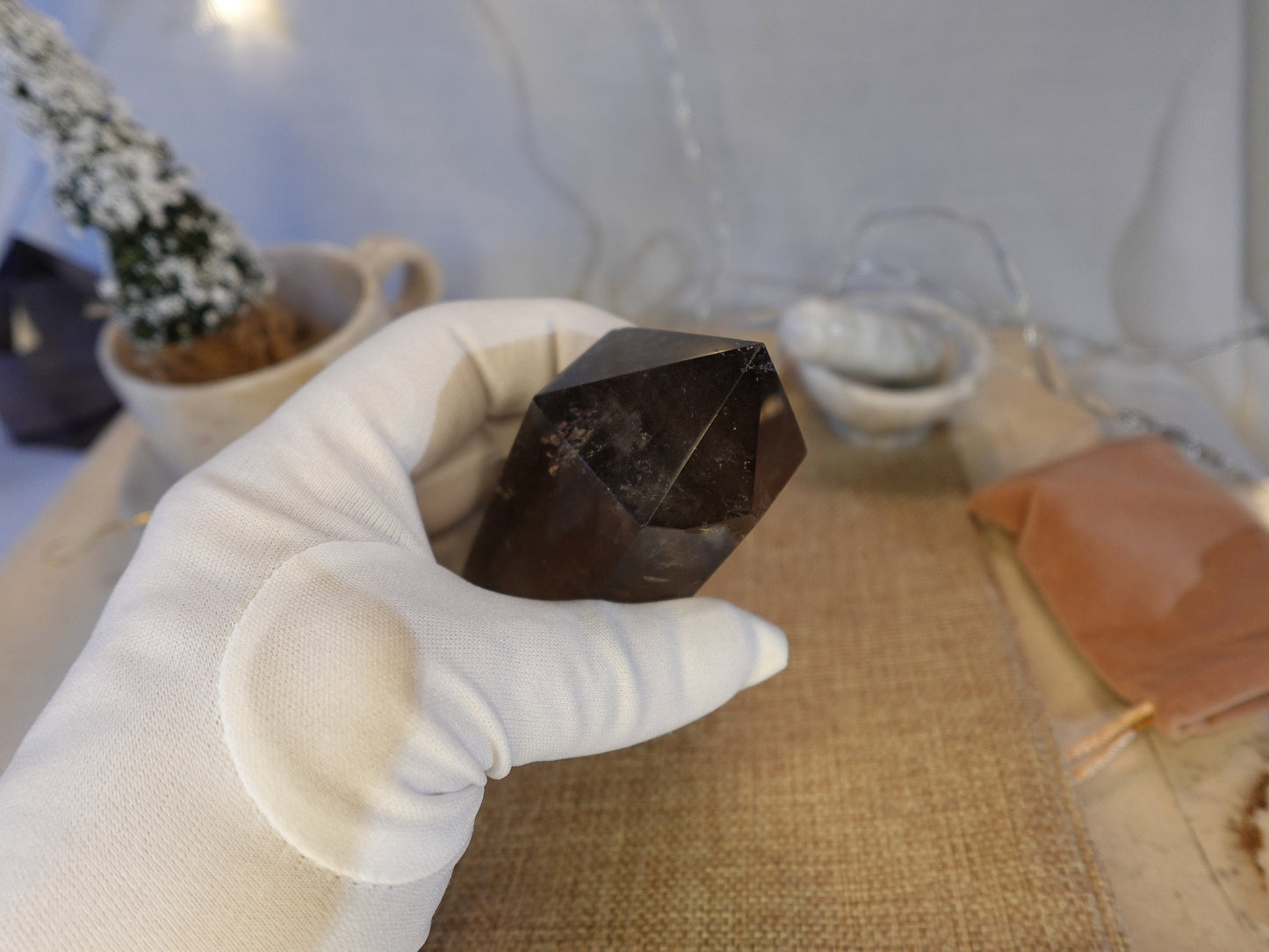 Smoky Quartz Crystal Point Tower: Nepalese Meditation Wand