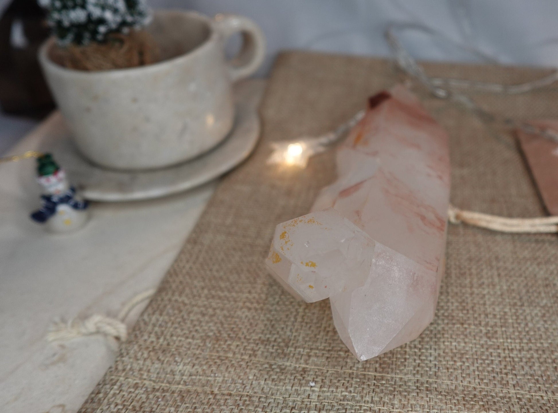 Raw Pink Quartz Cluster: Natural Crystal Home Decor Centerpiece
