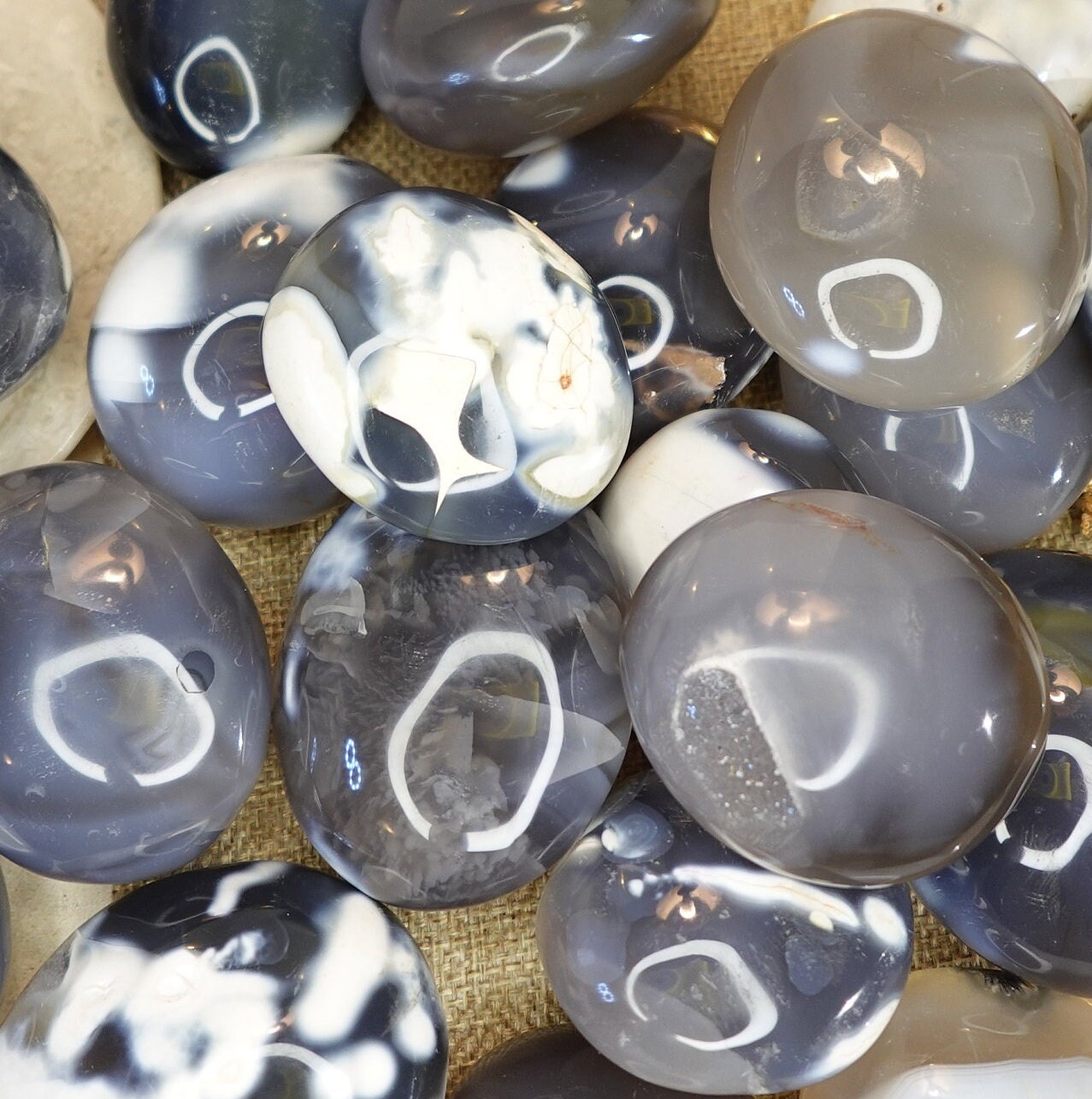 Polished Ghost Orca Agate Thumb Stone: Worry Stone, Meditation Crystal