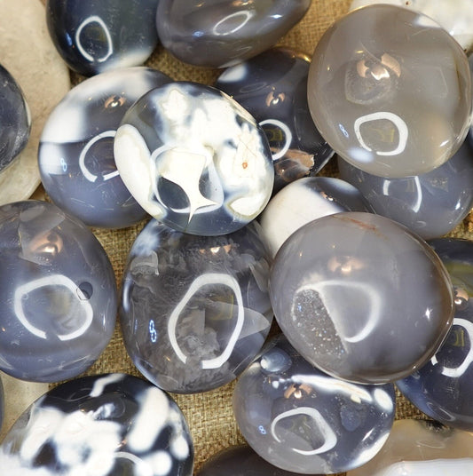 Polished Ghost Orca Agate Thumb Stone: Worry Stone, Meditation Crystal