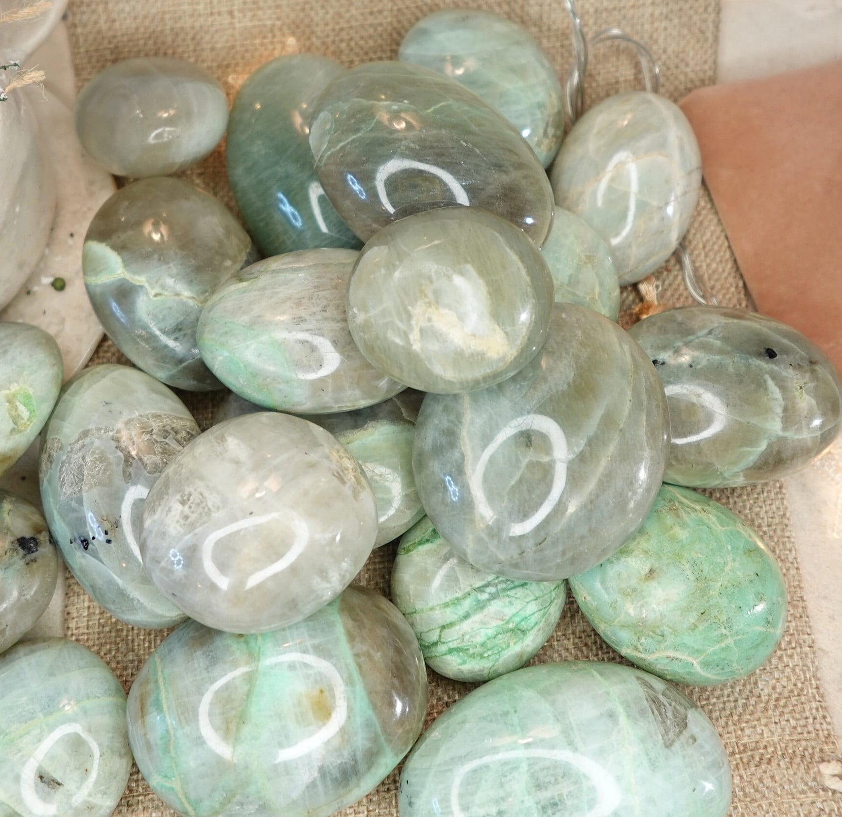 Green Moonstone Palm Stone: Polished Carved Crystal for Anxiety Relief