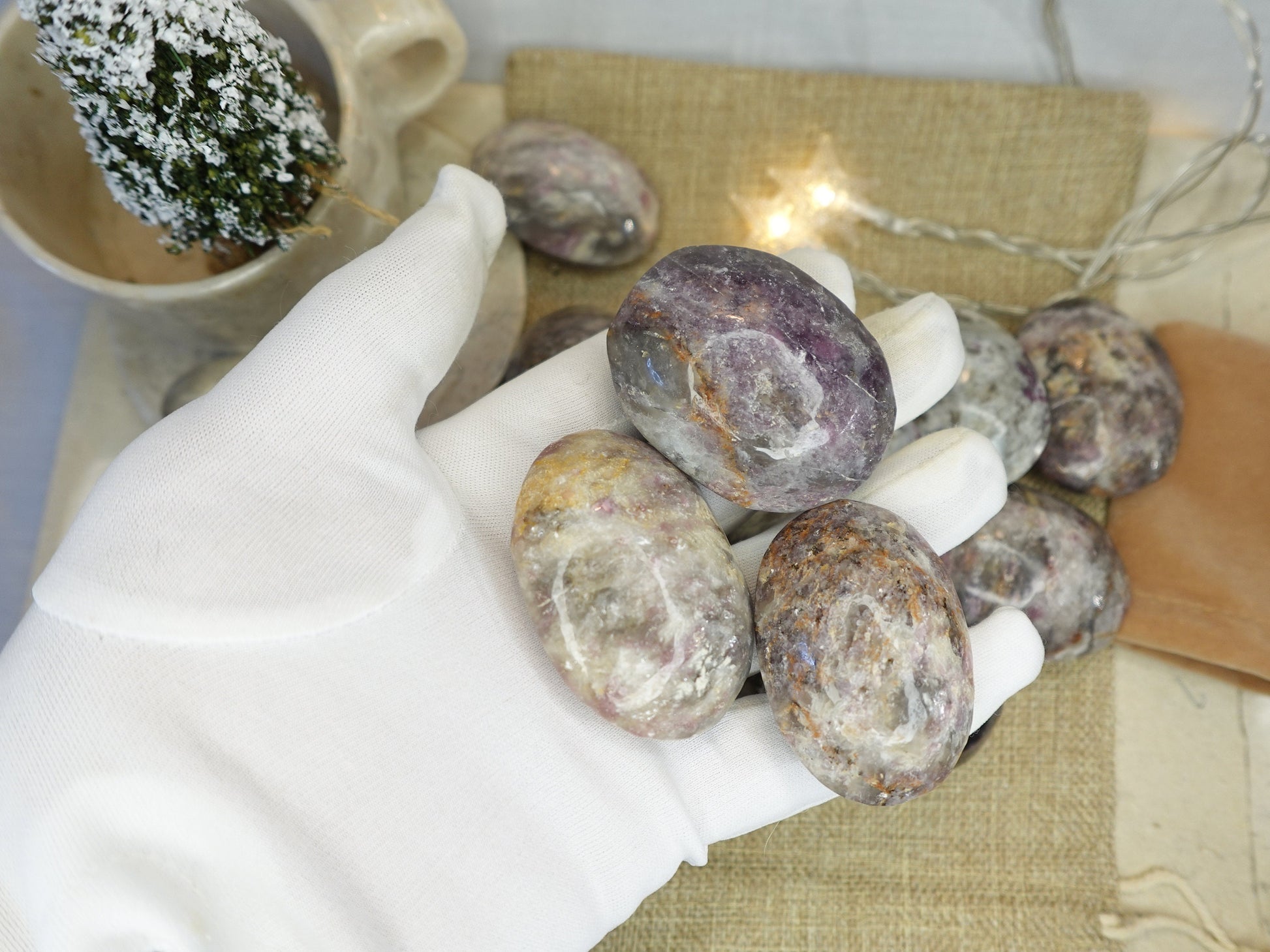 Pink Tourmaline Natural Palm Stone Smooth Polished Carved Crystal for Christmas Decor Gift Home