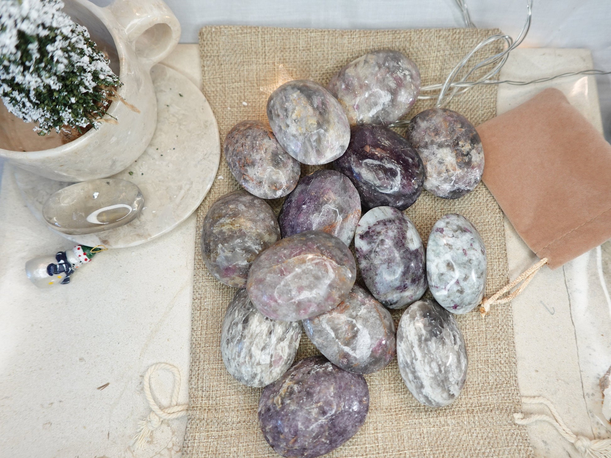 Pink Tourmaline Natural Palm Stone Smooth Polished Carved Crystal for Christmas Decor Gift Home