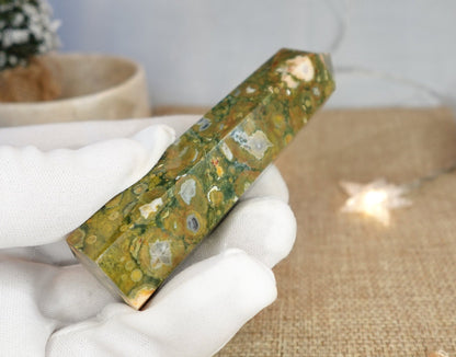 Sea Jasper Crystal Tower: Polished Carved Stone, Home Decor (4.25")
