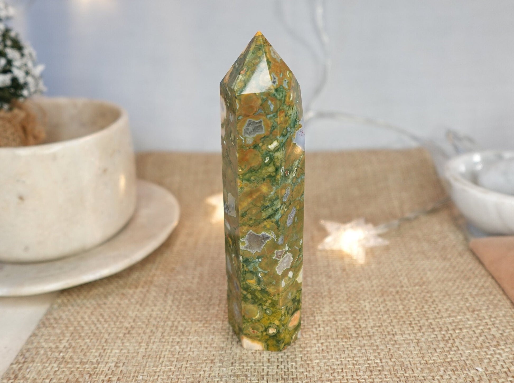 Sea Jasper Natural Carved Tower Smooth Polished Carved Crystal for Distraction from Anxiety or Worry Home Decor Holiday Xmas Tarot