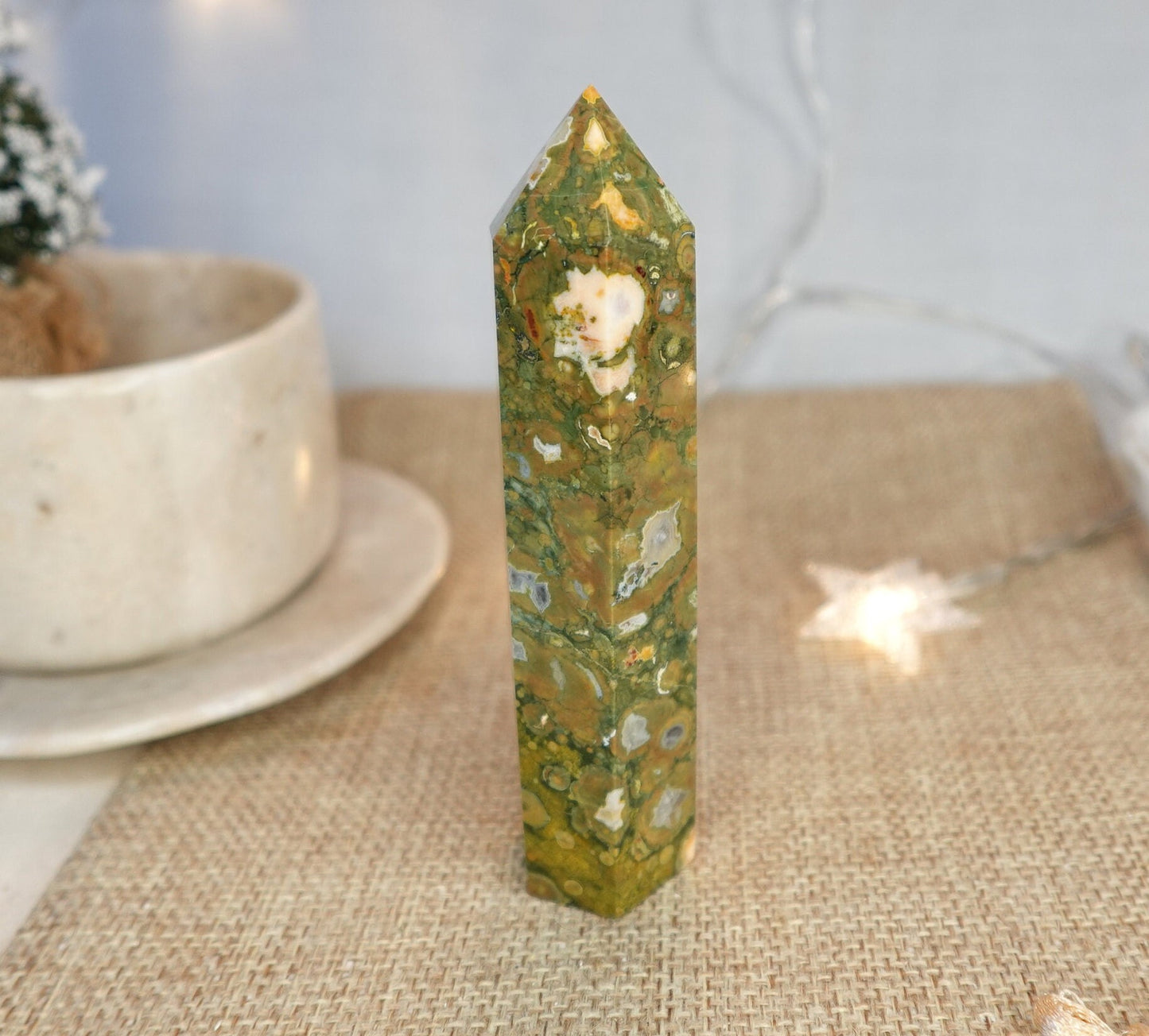 Sea Jasper Natural Carved Tower Smooth Polished Carved Crystal for Distraction from Anxiety or Worry Home Decor Holiday Xmas Tarot