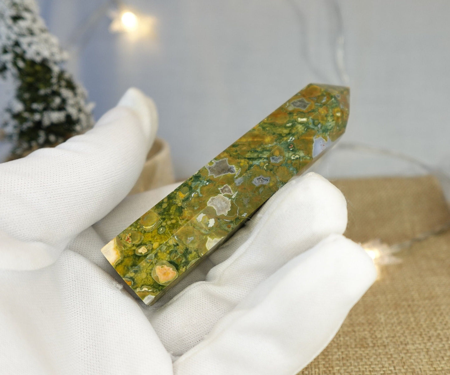 Sea Jasper Crystal Tower: Polished Carved Stone, Home Decor (4.25")