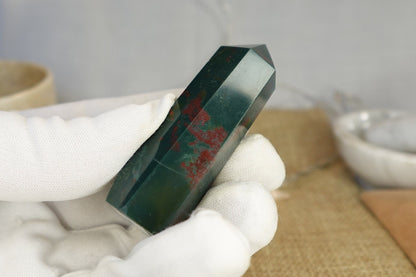Polished Sea Jasper Tower: Green, Gold, and Red Crystal Decor
