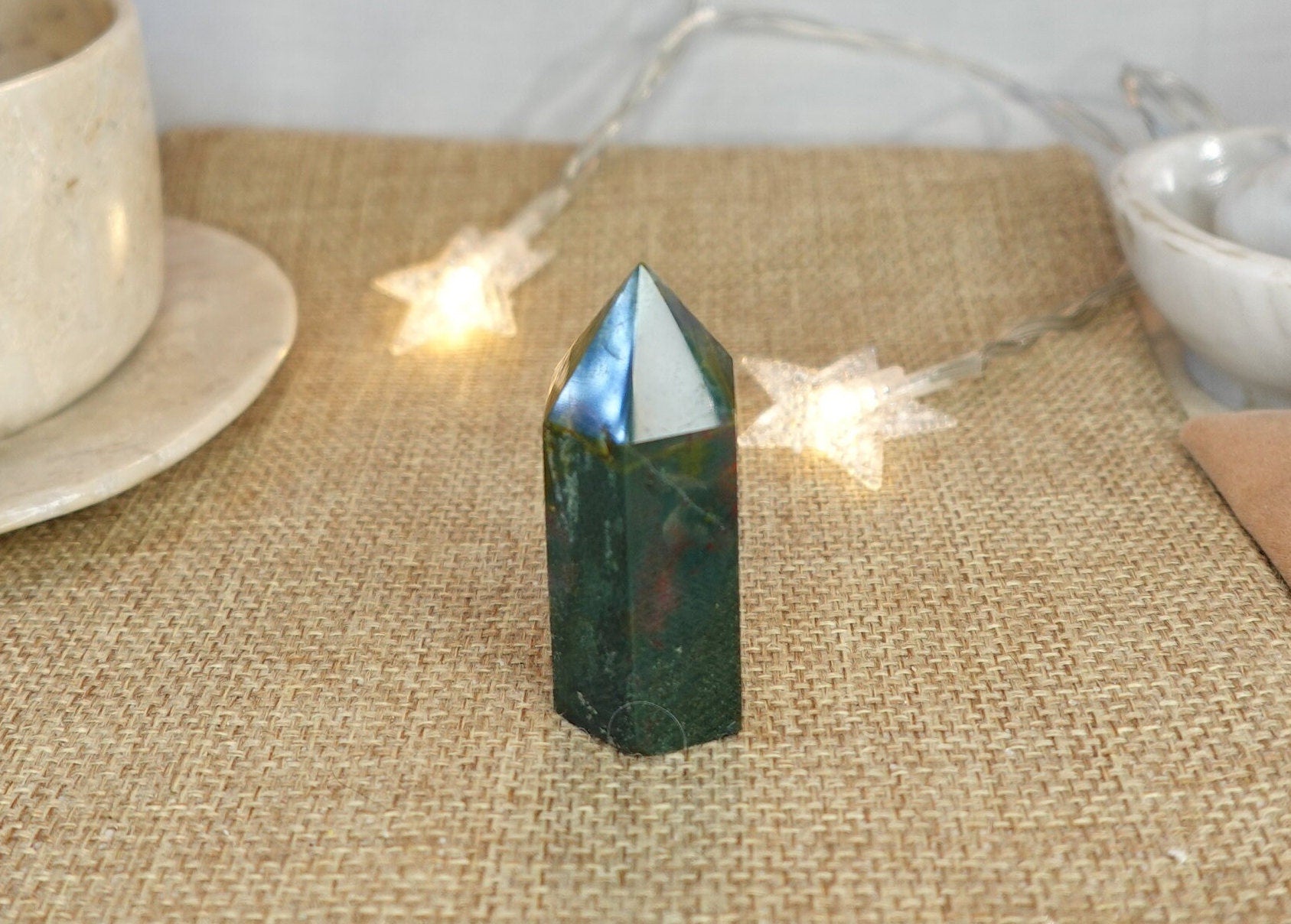Sea Jasper Crystal Tower: Polished Carved Point, Home Decor