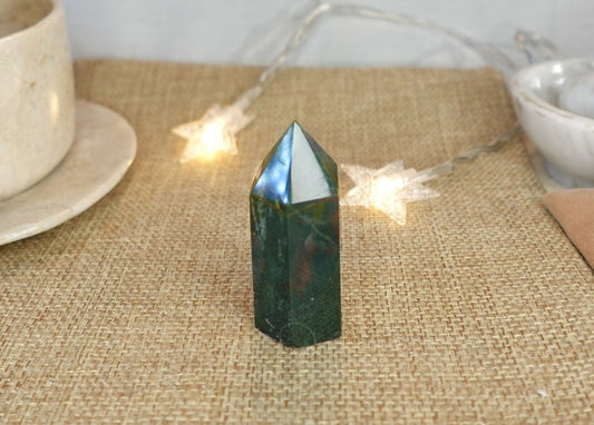 Sea Jasper Crystal Tower: Polished Carved Point, Home Decor