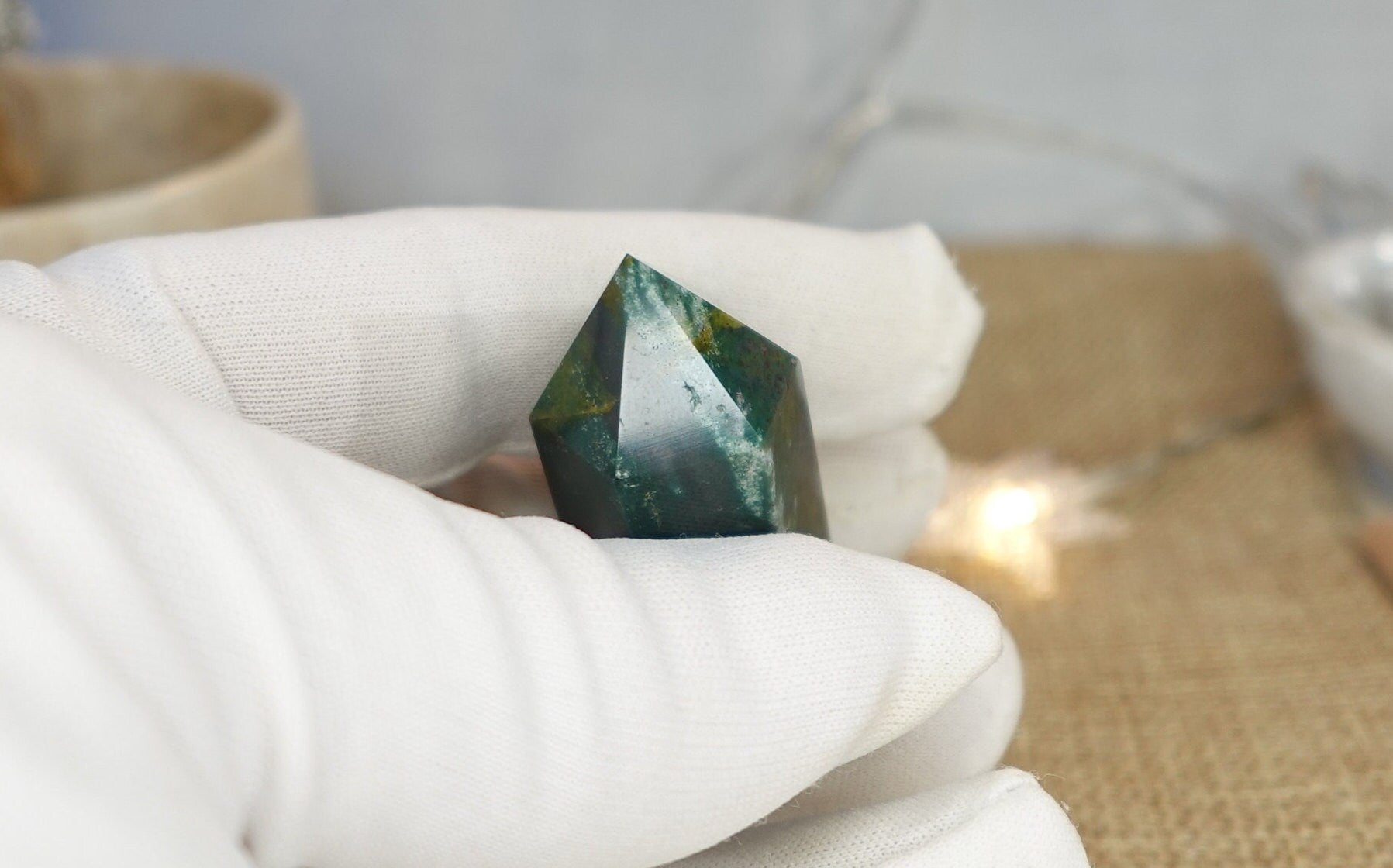 Sea Jasper Natural Carved Tower Polished Crystal Faced Wand Anxiety and Stress Relief Distraction from Worry Christmas Xmas Home Decor Tarot