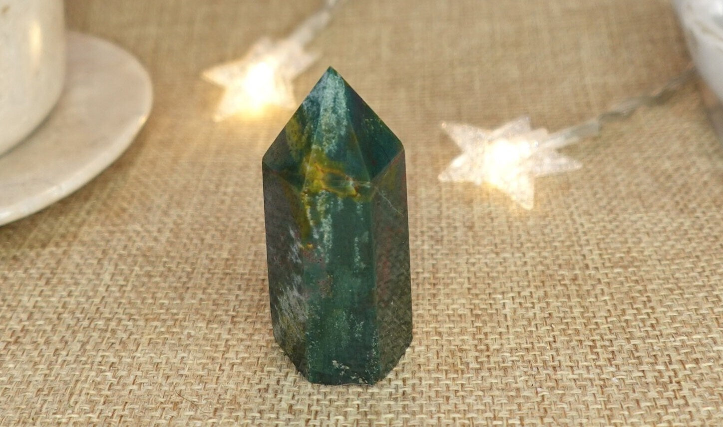 Sea Jasper Natural Carved Tower Polished Crystal Faced Wand Anxiety and Stress Relief Distraction from Worry Christmas Xmas Home Decor Tarot