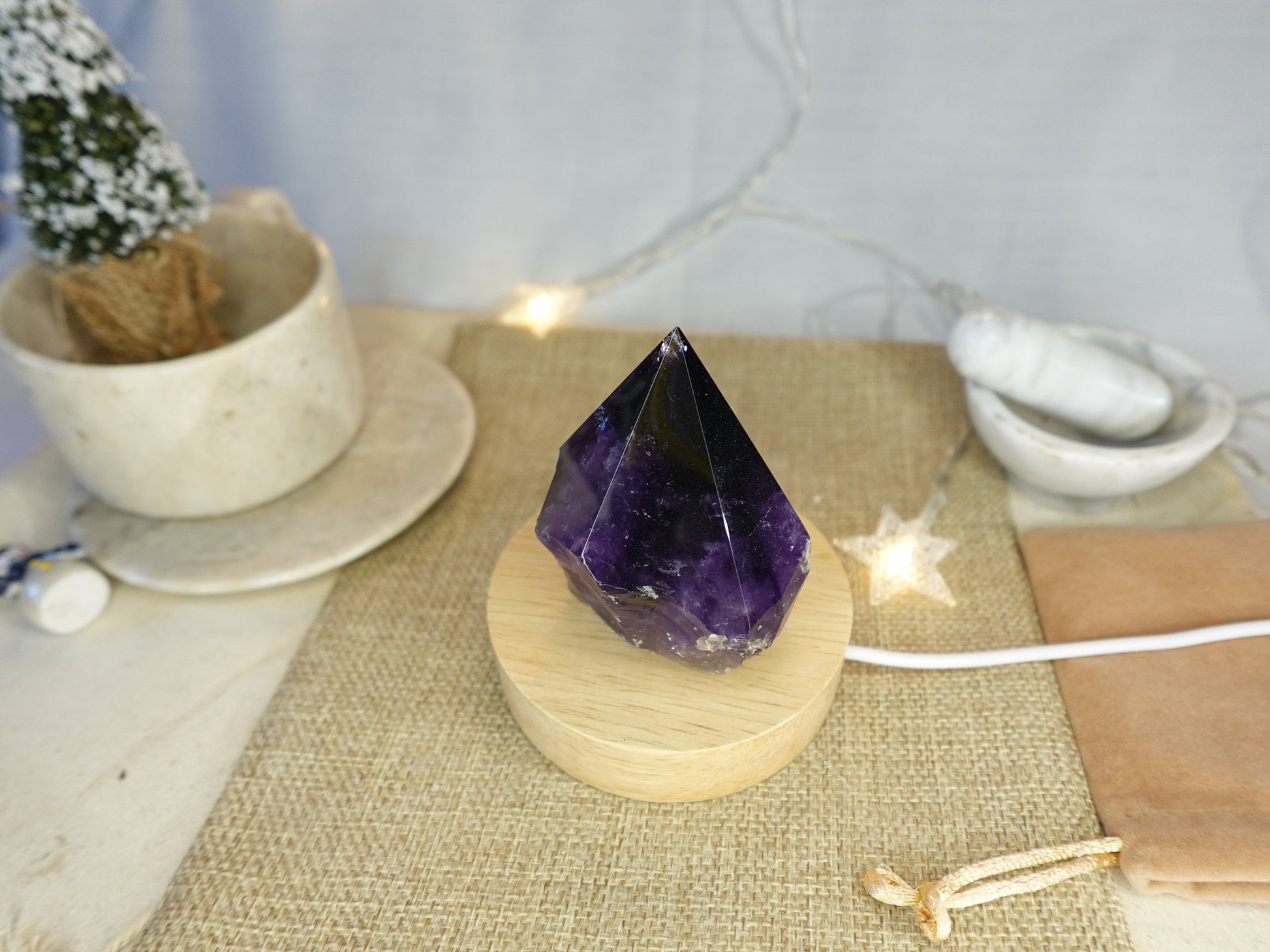 Amethyst Nightlight Crystal Polished Pyramid Sleeping Stones Anxiety Worry Home Decor Christmas Birthday Xmas Gift
