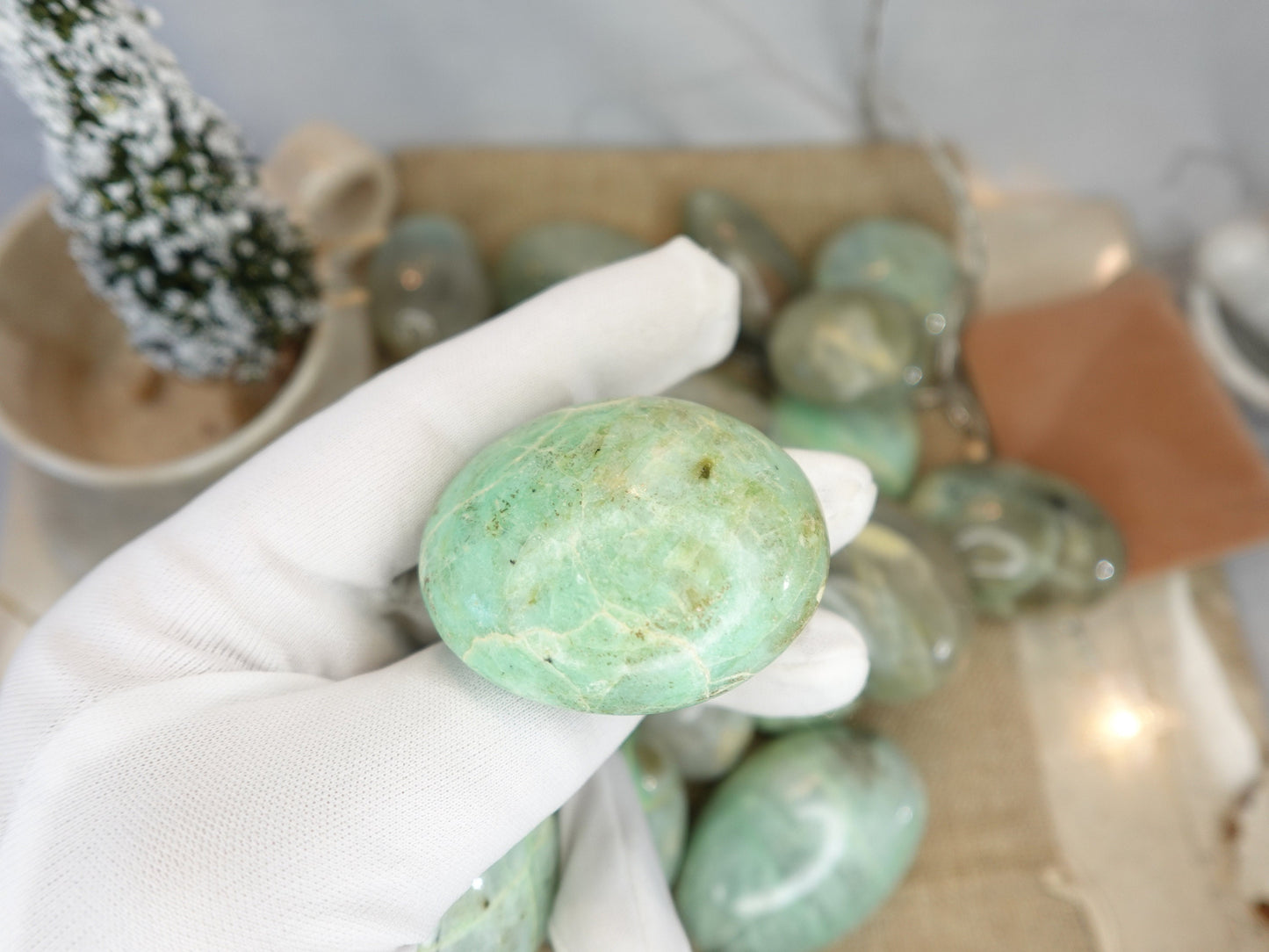 Green Moonstone Natural Full Sized Palm Stone Smooth Polished Carved Crystal for Home Decor Birthday Christmas Xmas Gift Pocket Anxiety