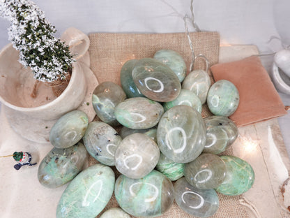 Green Moonstone Palm Stone Natural Crystal Polished Worry Home Decor Anxiety Pocket Distraction Meditation Gift Birthday Christmas