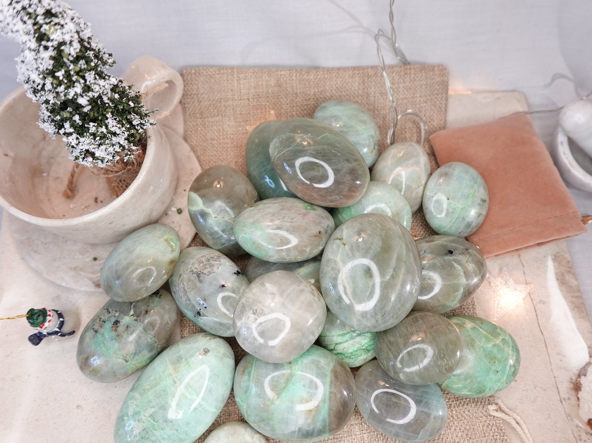 Green Moonstone Palm Stone: Polished Carved Crystal for Anxiety Relief