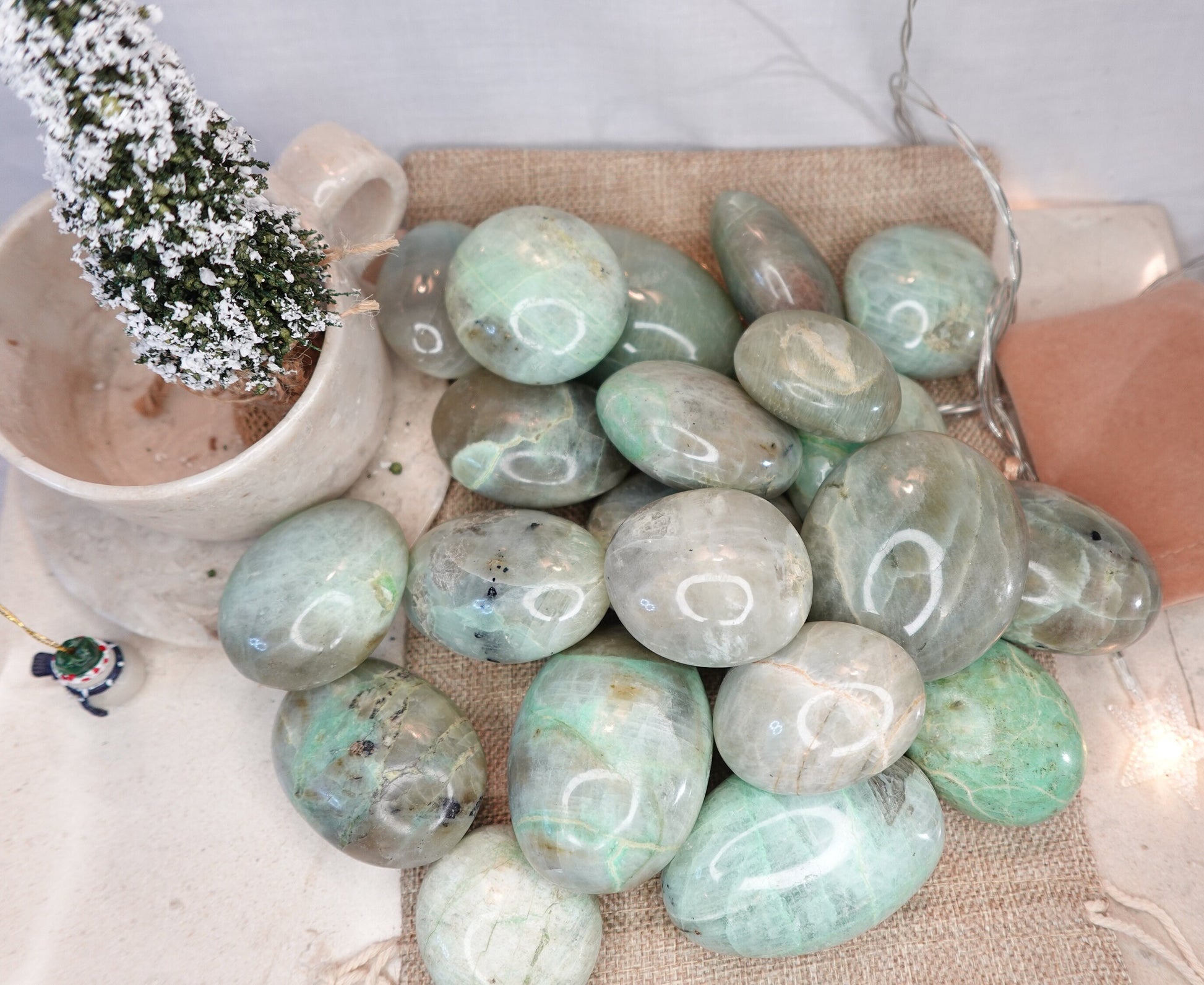 Green Moonstone Natural Full Sized Palm Stone Smooth Polished Carved Crystal for Home Decor Birthday Christmas Xmas Gift Pocket Anxiety