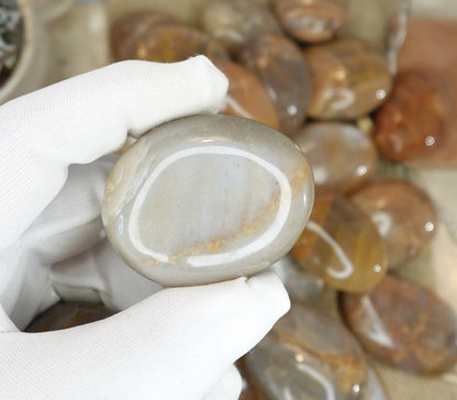 Peach Moonstone Palm Stone: Polished Carved Crystal Gemstone Home Decor Worry Pocket Stress Anxiety Palm Stone