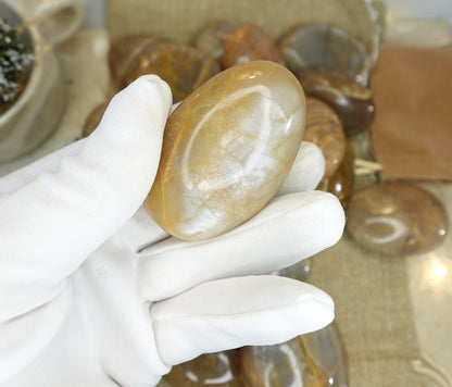 Peach Moonstone Palm Stone: Polished Carved Crystal Gemstone Home Decor Worry Pocket Stress Anxiety Palm Stone