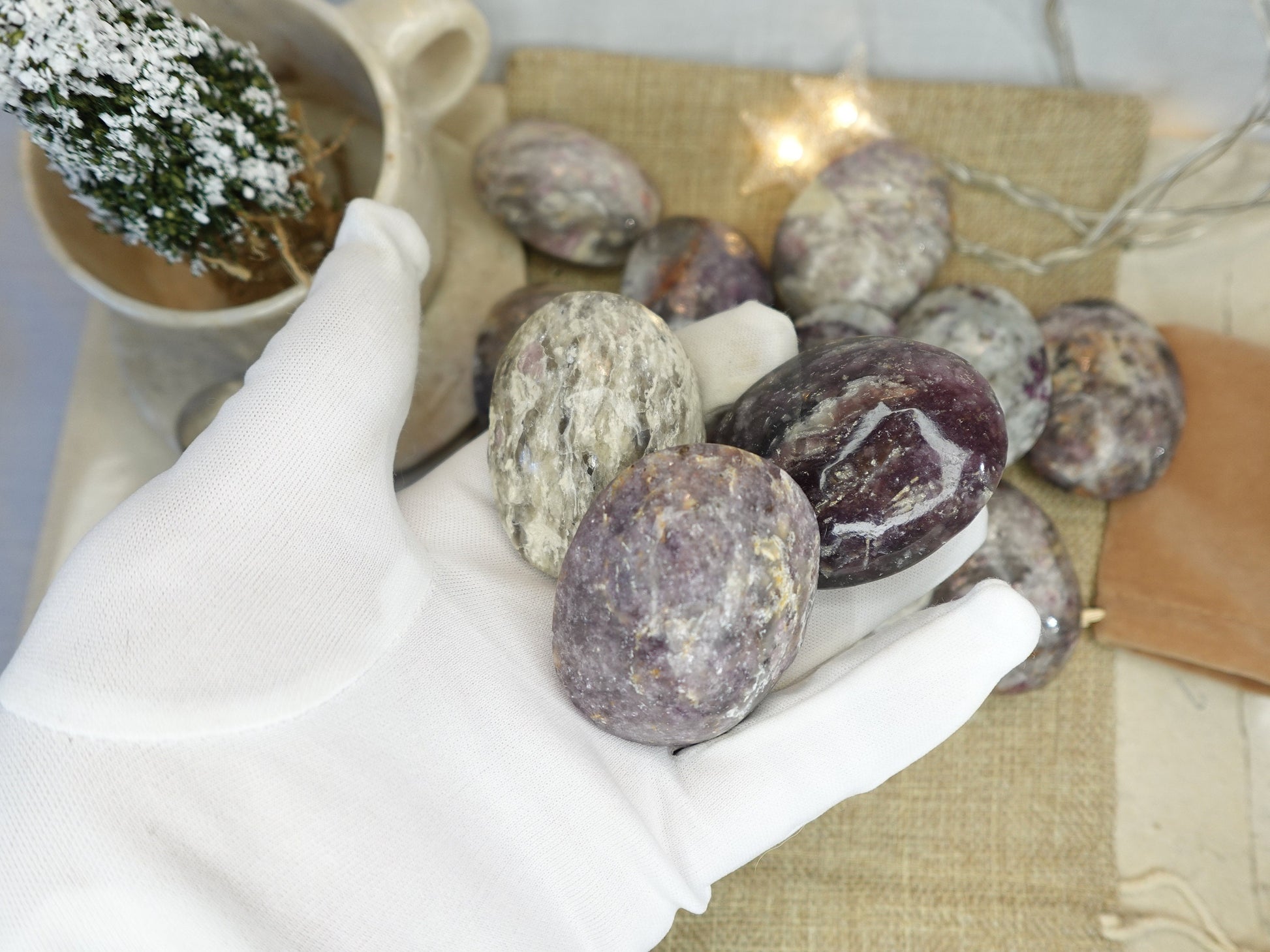 Pink Tourmaline Natural Palm Stone Smooth Polished Carved Crystal for Christmas Decor Gift Home