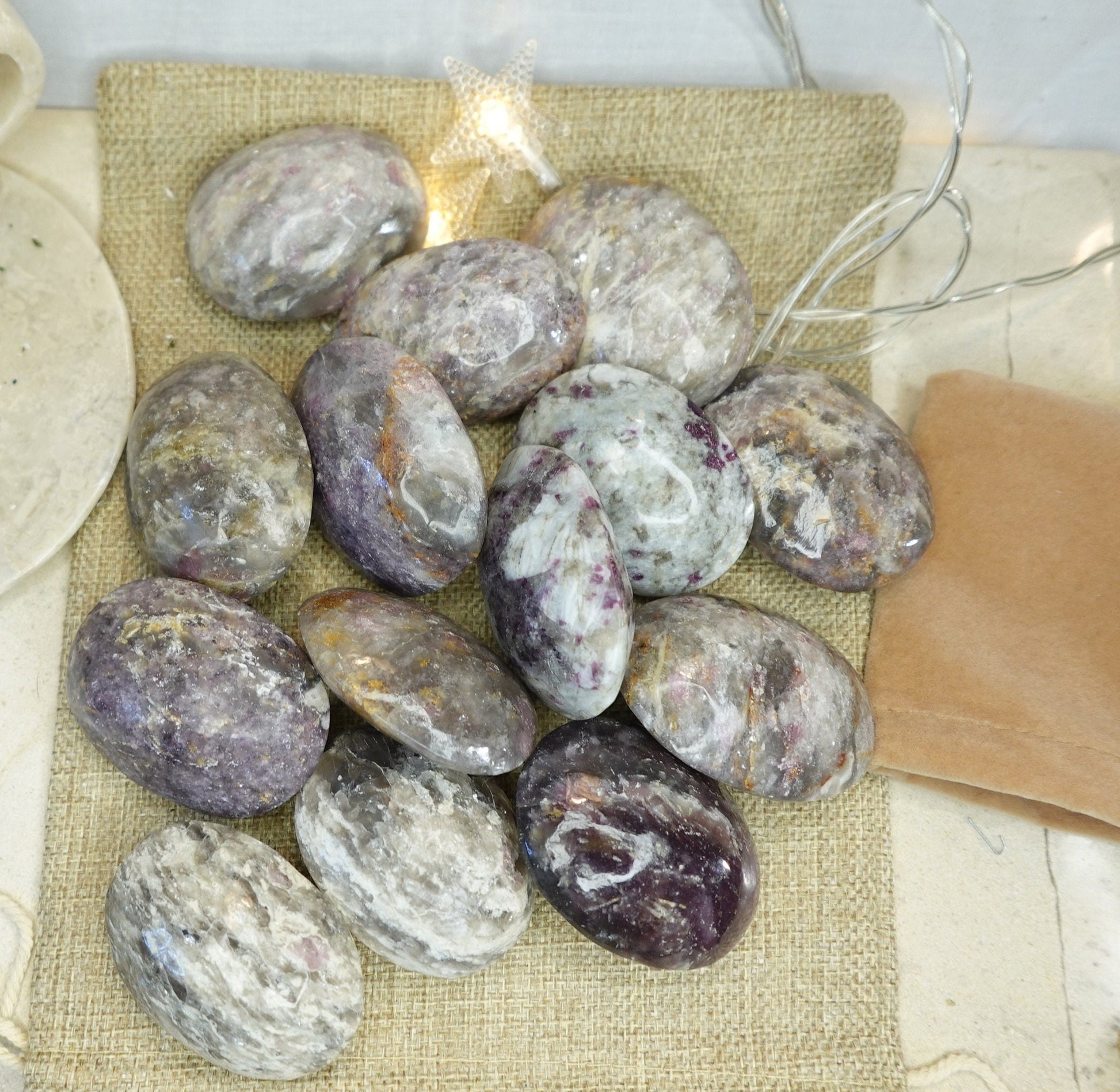 Pink Tourmaline Natural Palm Stone Smooth Polished Carved Crystal for Christmas Decor Gift Home