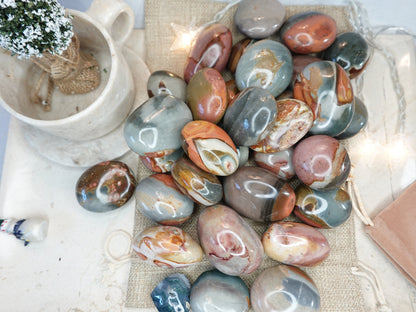 Polychrome Jasper Palm Stone: Smooth Carved Crystal for Meditation Home Decor Worry Pocket Stress Anxiety Palm Stone