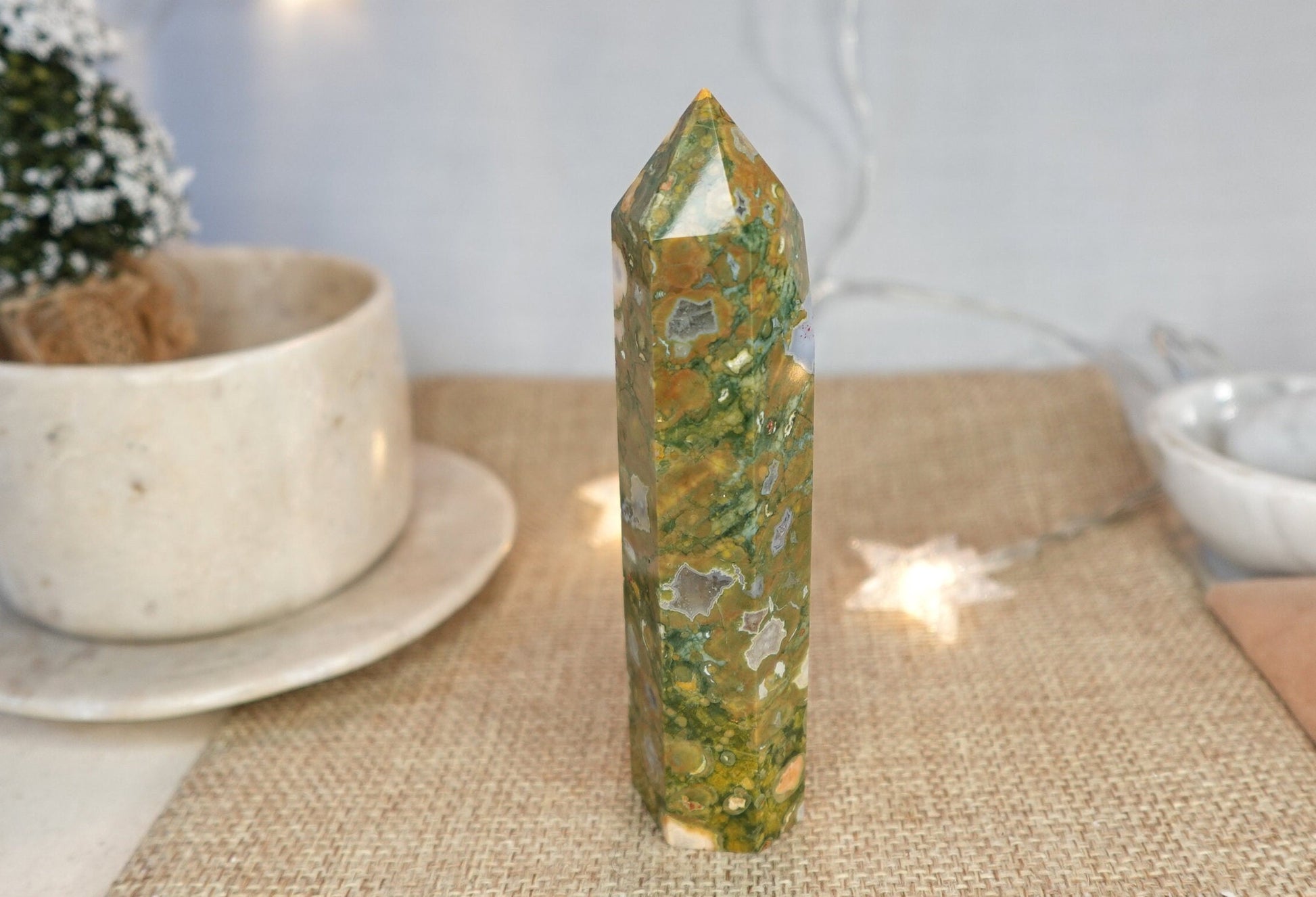 Sea Jasper Natural Carved Tower Smooth Polished Carved Crystal for Distraction from Anxiety or Worry Home Decor Holiday Xmas Tarot