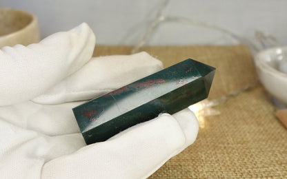 Polished Sea Jasper Tower: Green, Gold, and Red Crystal Decor