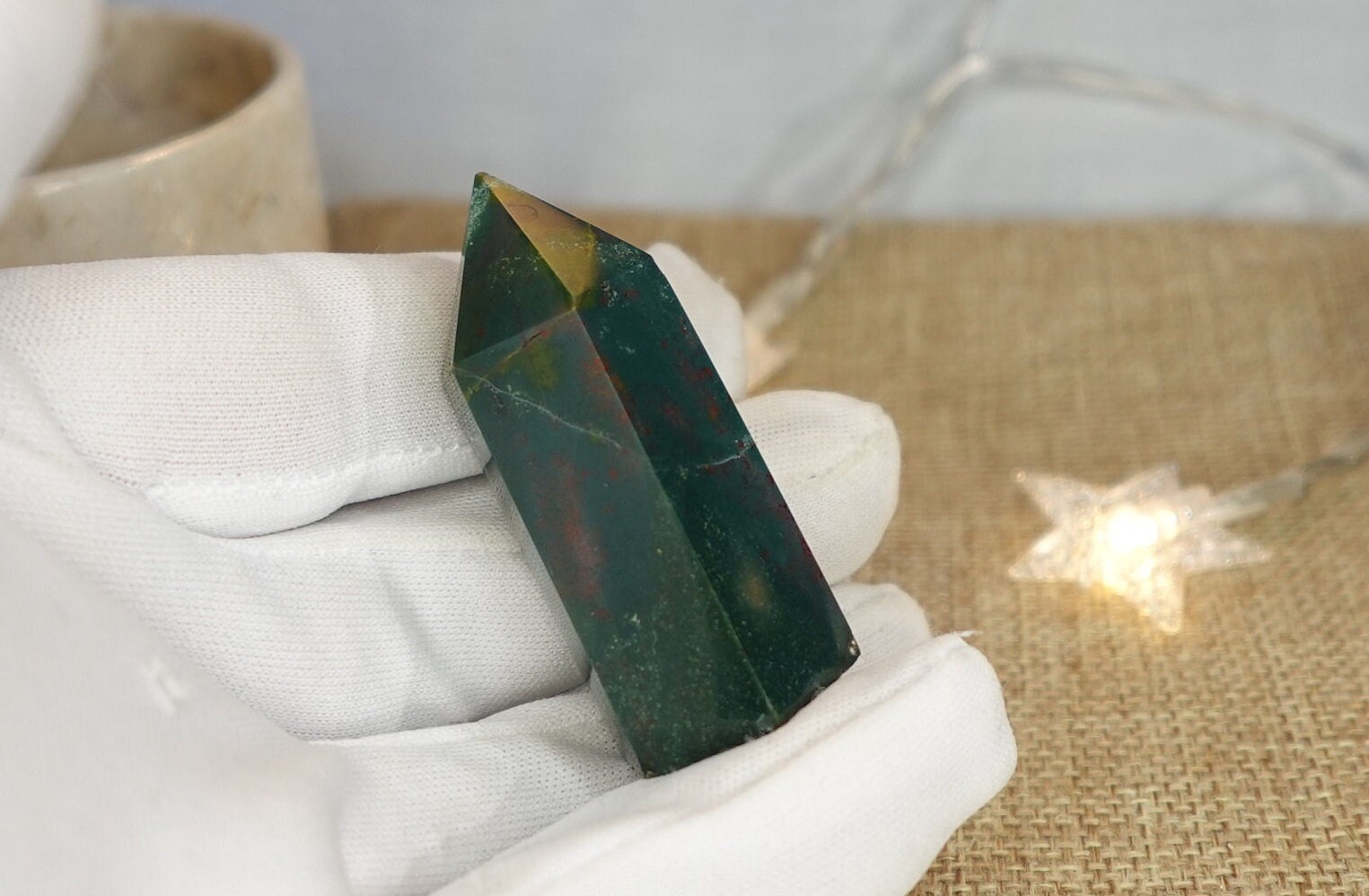 Sea Jasper Natural Carved Tower Polished Crystal Faced Wand Anxiety and Stress Relief Distraction from Worry Christmas Xmas Home Decor Tarot