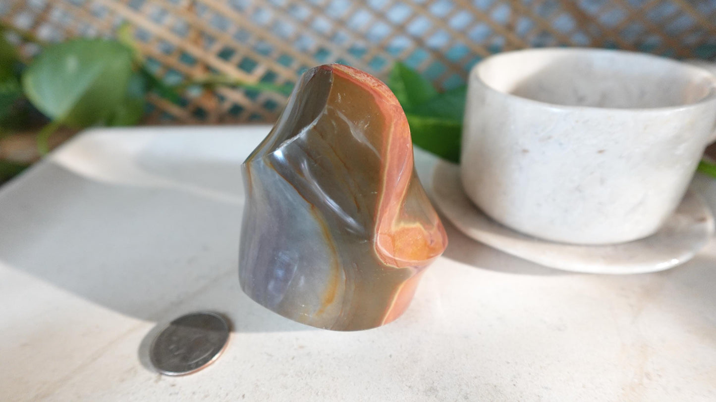 13.5oz Polychrome Jasper Polished Carved Flame Natural Crystal Home Decor Anxiety Stress Relief Christmas Xmas Decor Paperweight Desk